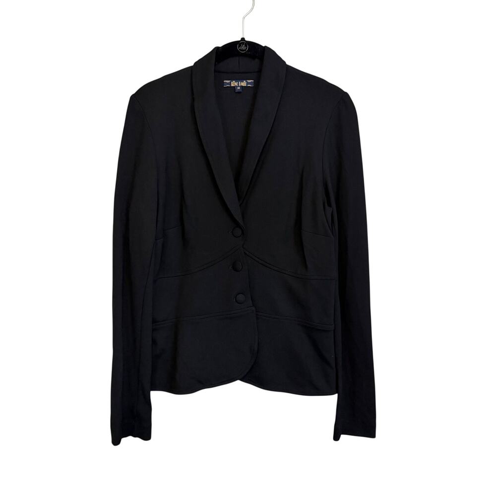 King Louie Blazer Medium Black Stretch Knit Retro Classic Career Office Workwear